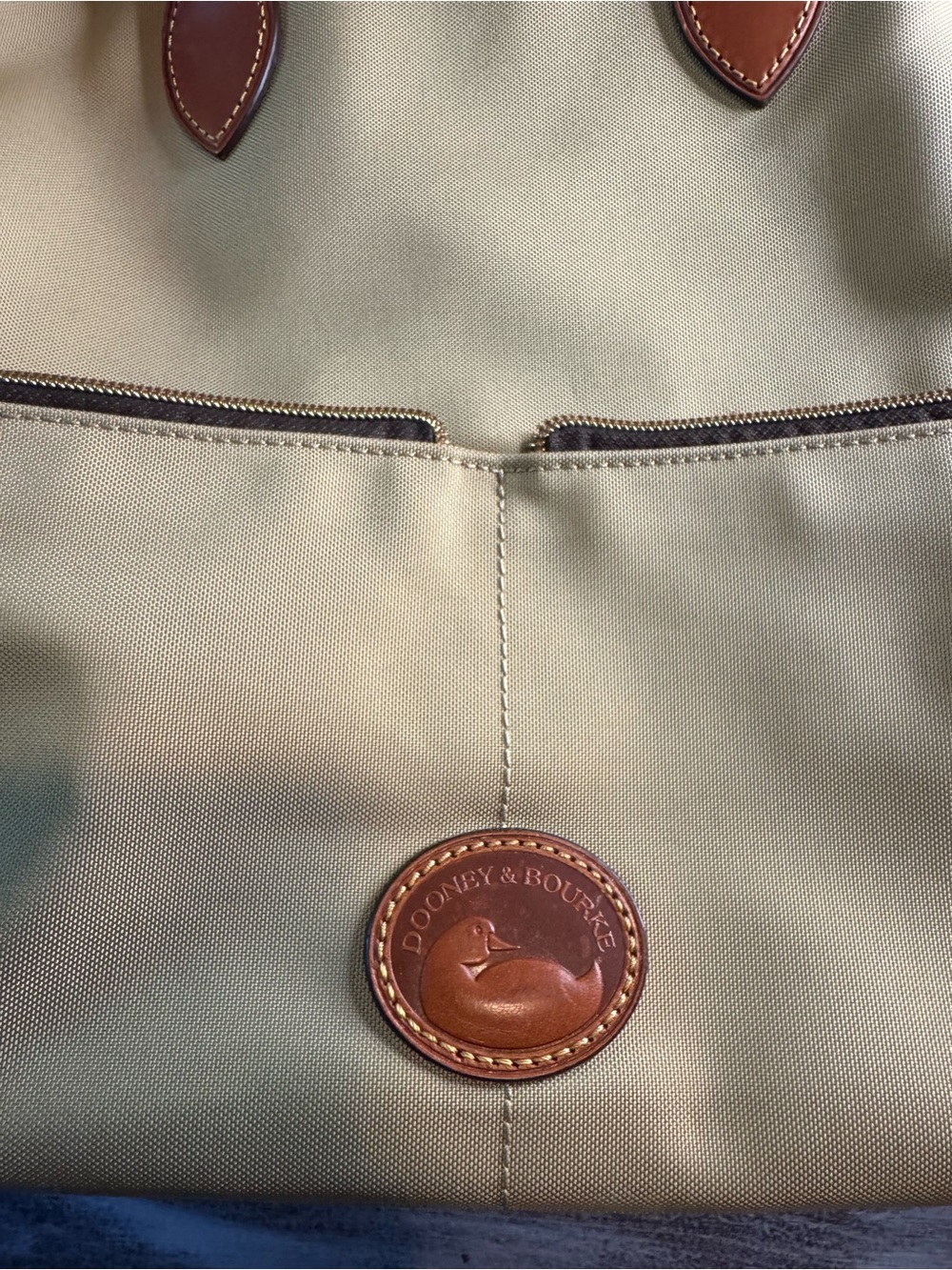 Dooney & Bourke Tan Canvas Satchel with Brown Leather Handles - Picture 3 of 15